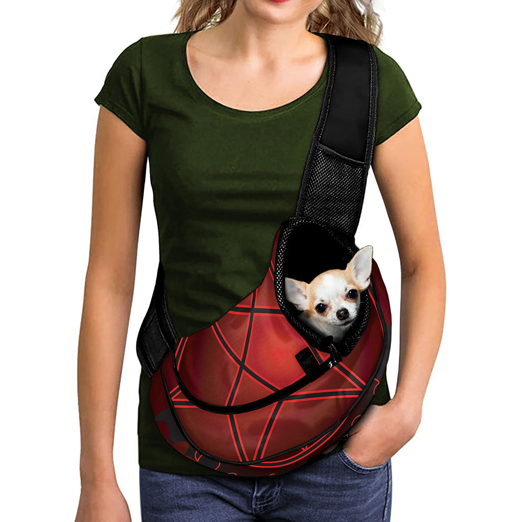 Black And Red Satanic Pentagram Print Pet Sling Carrier