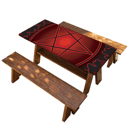 Black And Red Satanic Pentagram Print Picnic Table Cover