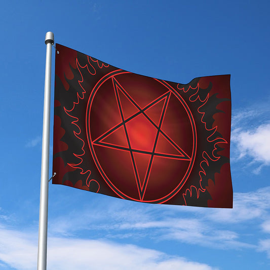 Black And Red Satanic Pentagram Print Polyester Flag