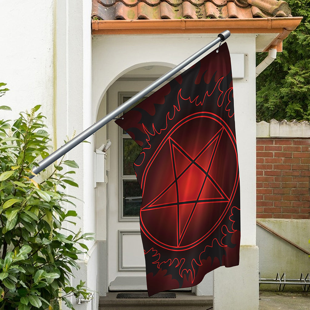 Black And Red Satanic Pentagram Print Polyester Flag