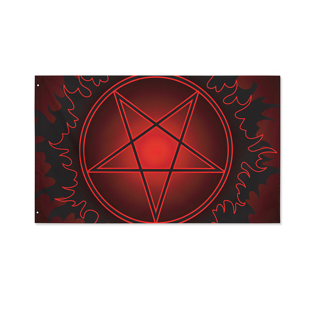 Black And Red Satanic Pentagram Print Polyester Flag