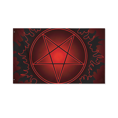 Black And Red Satanic Pentagram Print Polyester Flag