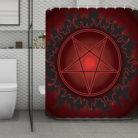 Black And Red Satanic Pentagram Print Polyester Shower Curtain