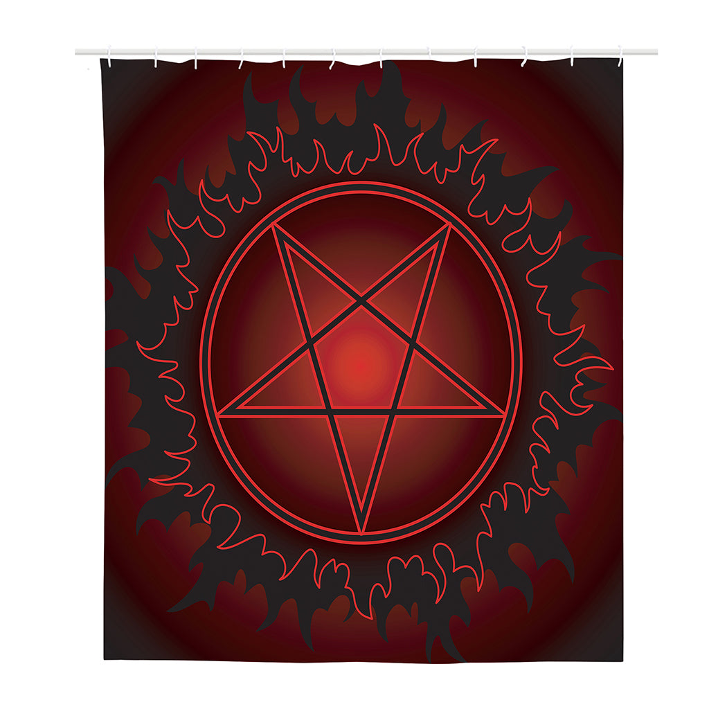 Black And Red Satanic Pentagram Print Polyester Shower Curtain