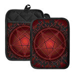 Black And Red Satanic Pentagram Print Pot Holders With Pocket