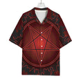 Black And Red Satanic Pentagram Print Rayon Hawaiian Shirt