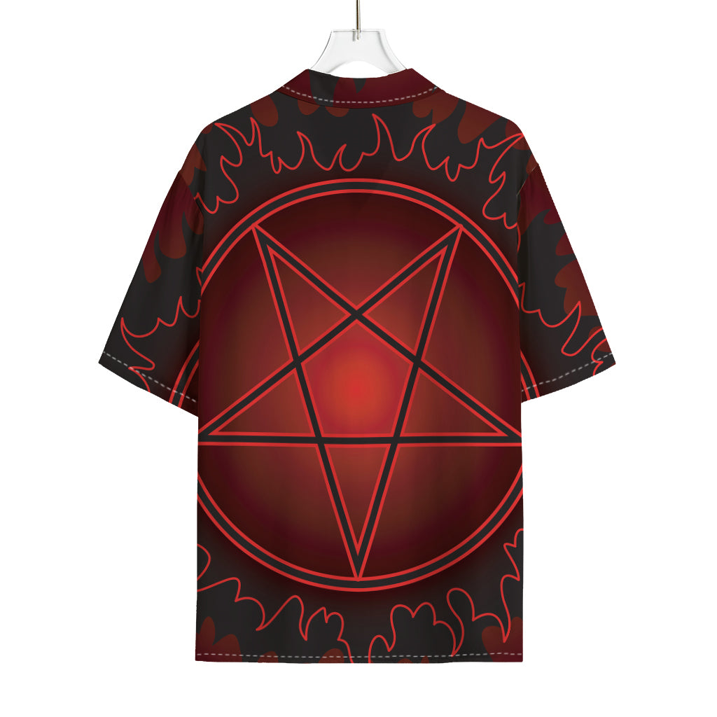 Black And Red Satanic Pentagram Print Rayon Hawaiian Shirt