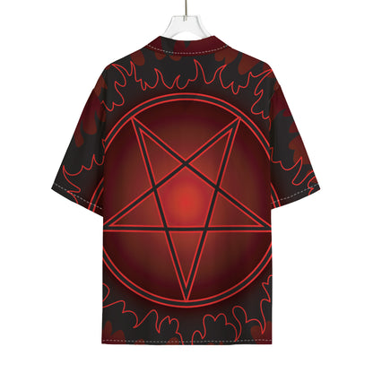 Black And Red Satanic Pentagram Print Rayon Hawaiian Shirt