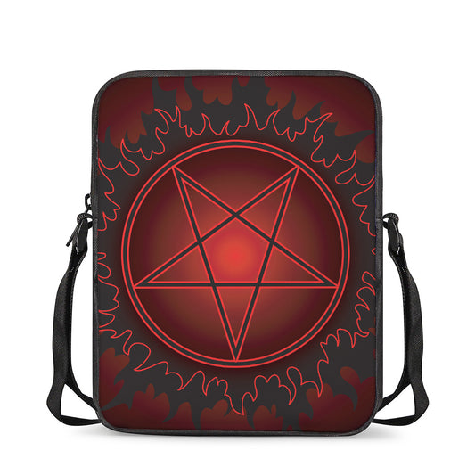 Black And Red Satanic Pentagram Print Rectangular Crossbody Bag