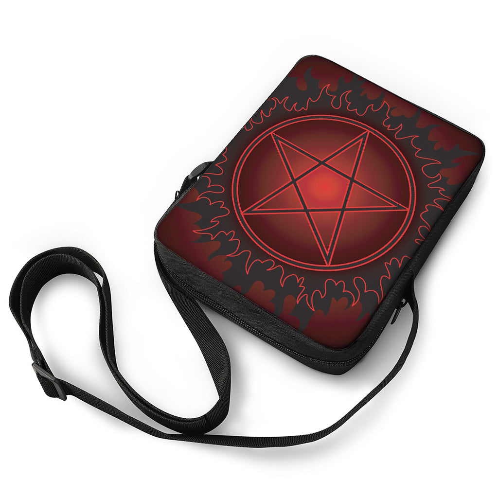 Black And Red Satanic Pentagram Print Rectangular Crossbody Bag