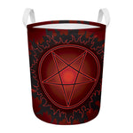 Black And Red Satanic Pentagram Print Round Laundry Basket