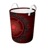 Black And Red Satanic Pentagram Print Round Laundry Basket