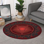 Black And Red Satanic Pentagram Print Round Rug