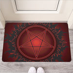 Black And Red Satanic Pentagram Print Rubber Doormat