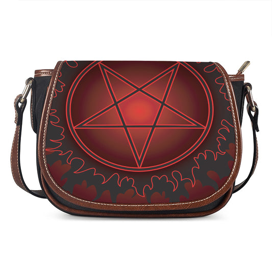 Black And Red Satanic Pentagram Print Saddle Bag