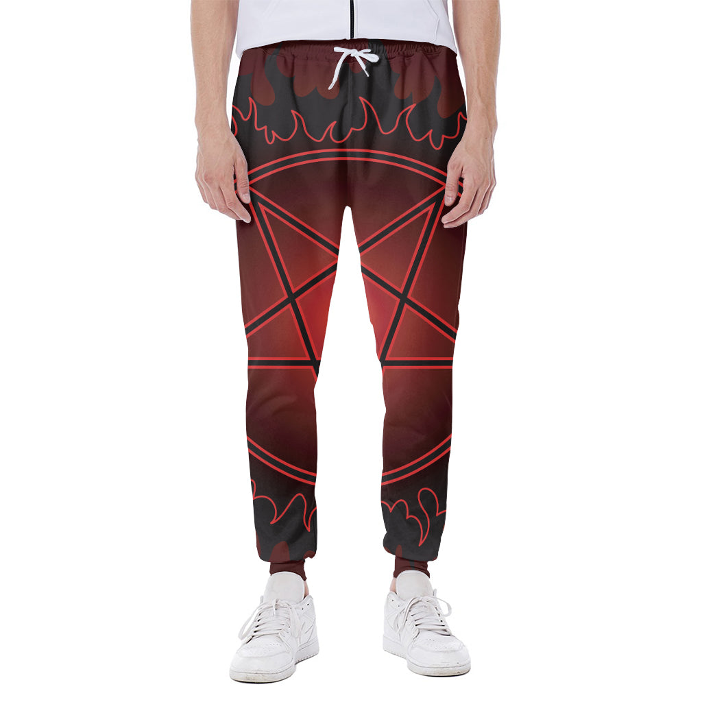 Black And Red Satanic Pentagram Print Scuba Joggers