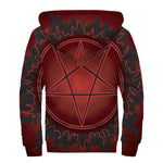 Black And Red Satanic Pentagram Print Sherpa Lined Zip Up Hoodie