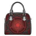 Black And Red Satanic Pentagram Print Shoulder Handbag