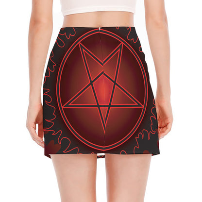 Black And Red Satanic Pentagram Print Side Slit Mini Skirt