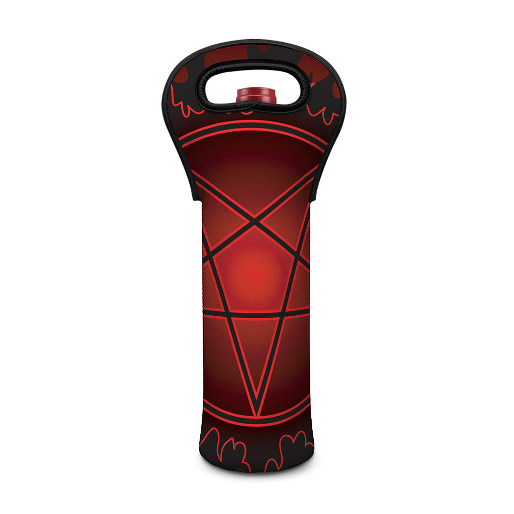 Black And Red Satanic Pentagram Print Single Neoprene Wine Tote