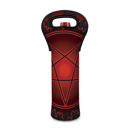 Black And Red Satanic Pentagram Print Single Neoprene Wine Tote