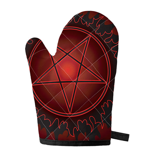 Black And Red Satanic Pentagram Print Single Oven Mitt