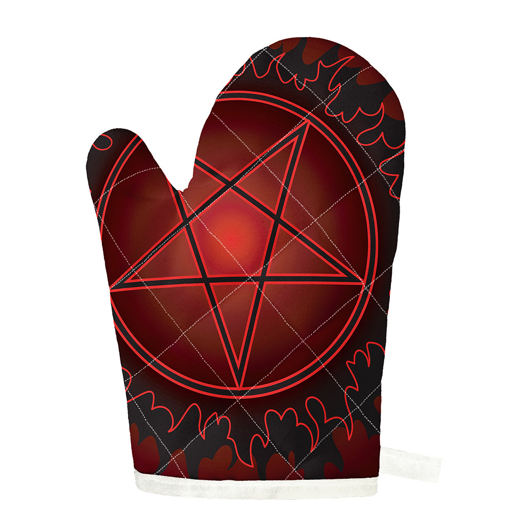 Black And Red Satanic Pentagram Print Single Oven Mitt