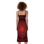 Black And Red Satanic Pentagram Print Slim Fit Midi Cami Dress