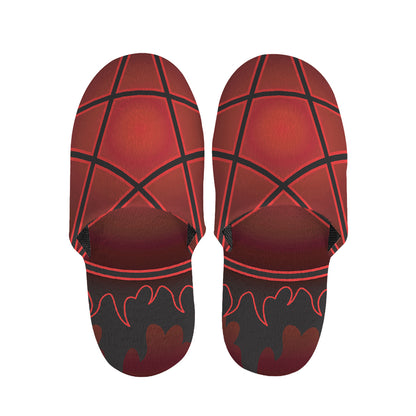 Black And Red Satanic Pentagram Print Slippers