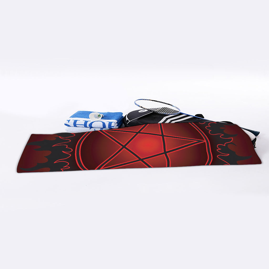 Black And Red Satanic Pentagram Print Sports Towel