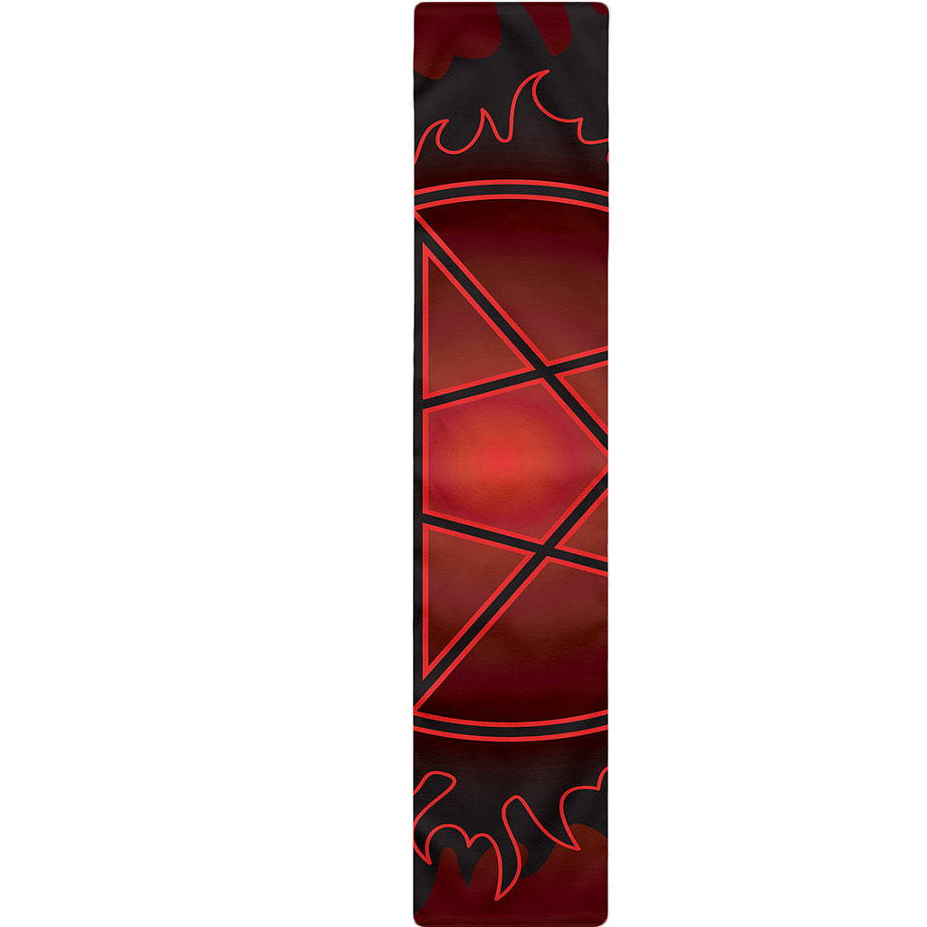 Black And Red Satanic Pentagram Print Table Runner