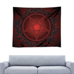 Black And Red Satanic Pentagram Print Tapestry