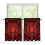 Black And Red Satanic Pentagram Print Tier Curtains