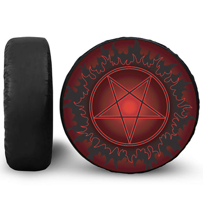 Black And Red Satanic Pentagram Print Tire Cover