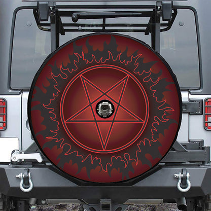 Black And Red Satanic Pentagram Print Tire Cover With Camera Hole