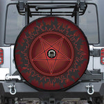 Black And Red Satanic Pentagram Print Tire Cover With Camera Hole