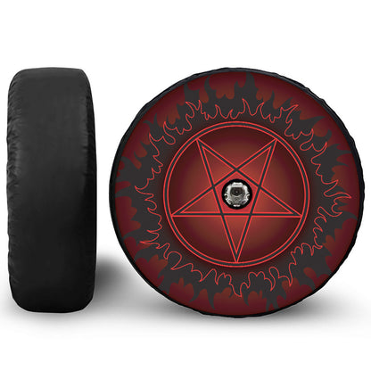 Black And Red Satanic Pentagram Print Tire Cover With Camera Hole