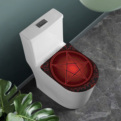 Black And Red Satanic Pentagram Print Toilet Lid Cover