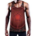 Black And Red Satanic Pentagram Print Men's Workout Tank Top
