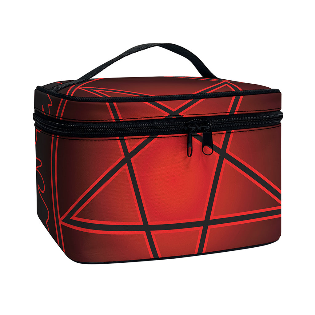 Black And Red Satanic Pentagram Print Travel Makeup Bag