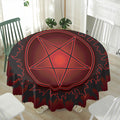 Black And Red Satanic Pentagram Print Waterproof Round Tablecloth