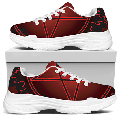 Black And Red Satanic Pentagram Print White Chunky Shoes