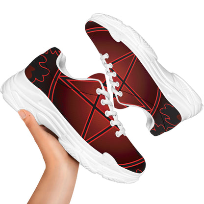 Black And Red Satanic Pentagram Print White Chunky Shoes