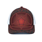Black And Red Satanic Pentagram Print White Mesh Trucker Cap