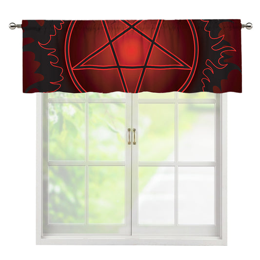 Black And Red Satanic Pentagram Print Window Valance