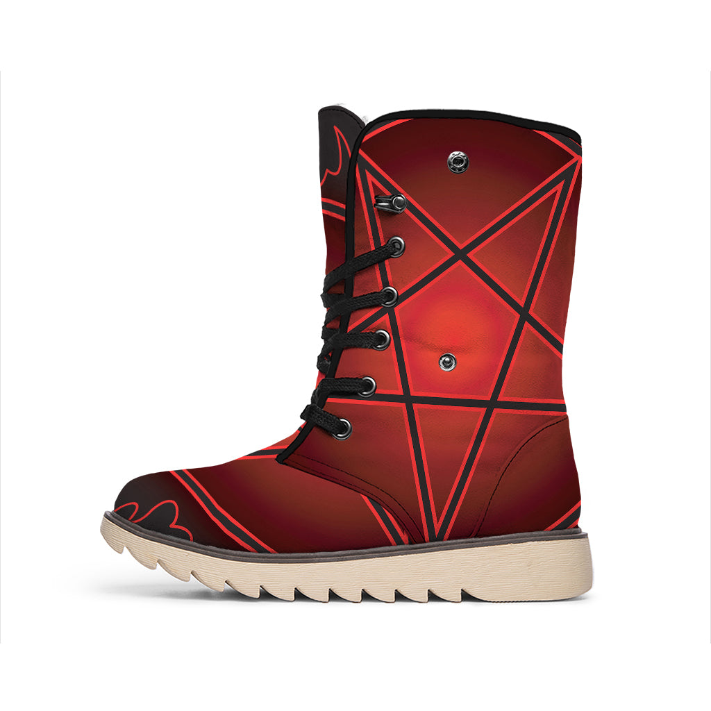 Black And Red Satanic Pentagram Print Winter Boots