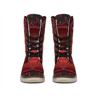 Black And Red Satanic Pentagram Print Winter Boots