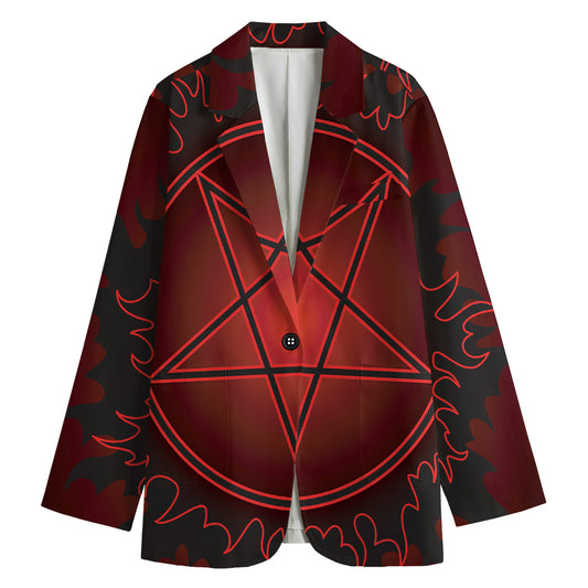Black And Red Satanic Pentagram Print Women's Blazer