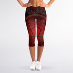 Black And Red Satanic Pentagram Print Women's Capri Leggings