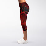 Black And Red Satanic Pentagram Print Women's Capri Leggings
